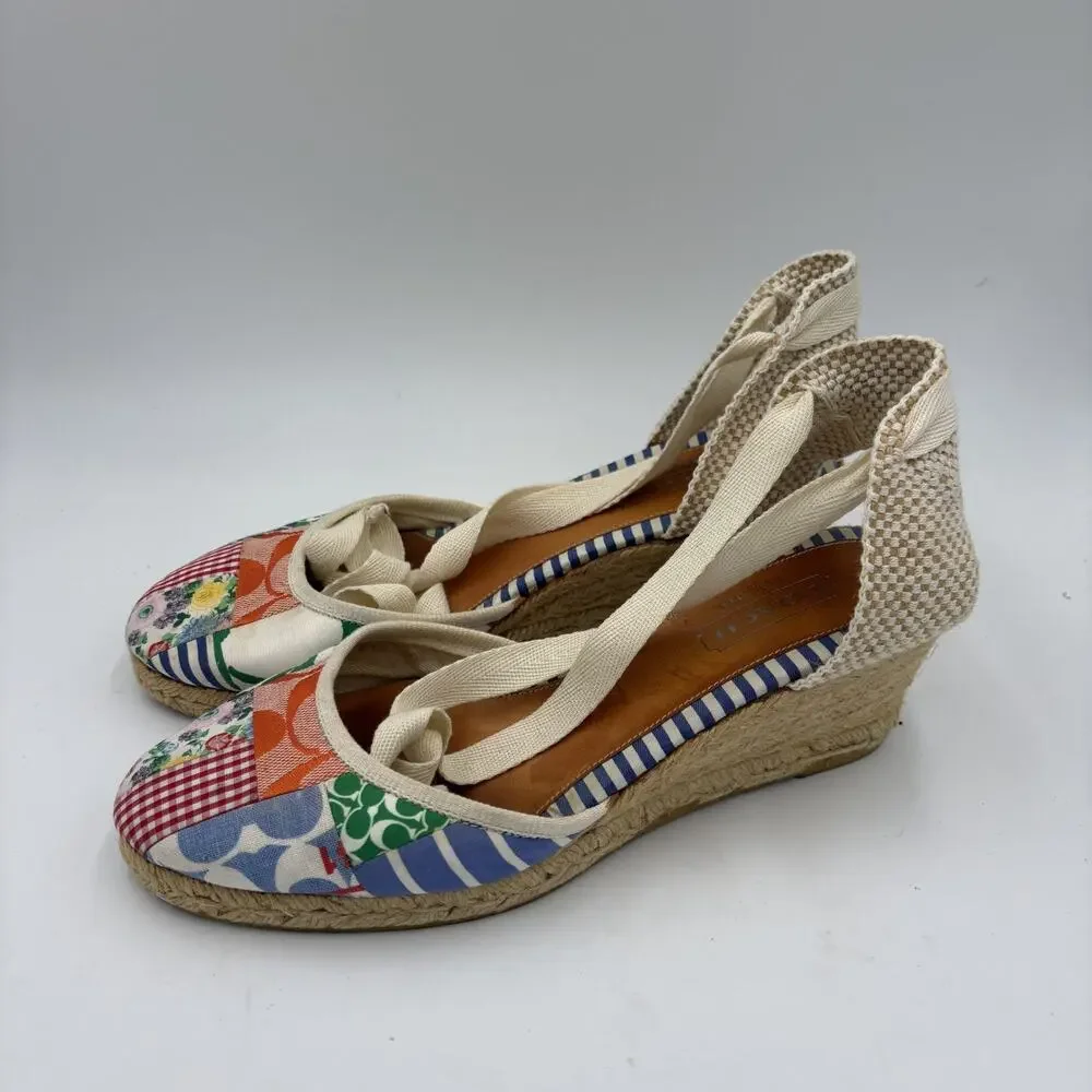 Coach Patchwork Women's Size 10 B Mosaic Multicolored Wedge Ankle Strap Sandals